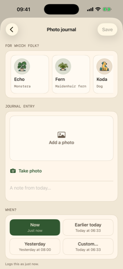 Photo journal entry with photo and note