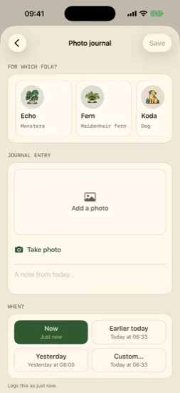 Photo journal entry with photo and note