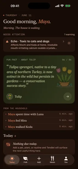 Today screen in the Terracotta palette, dark mode